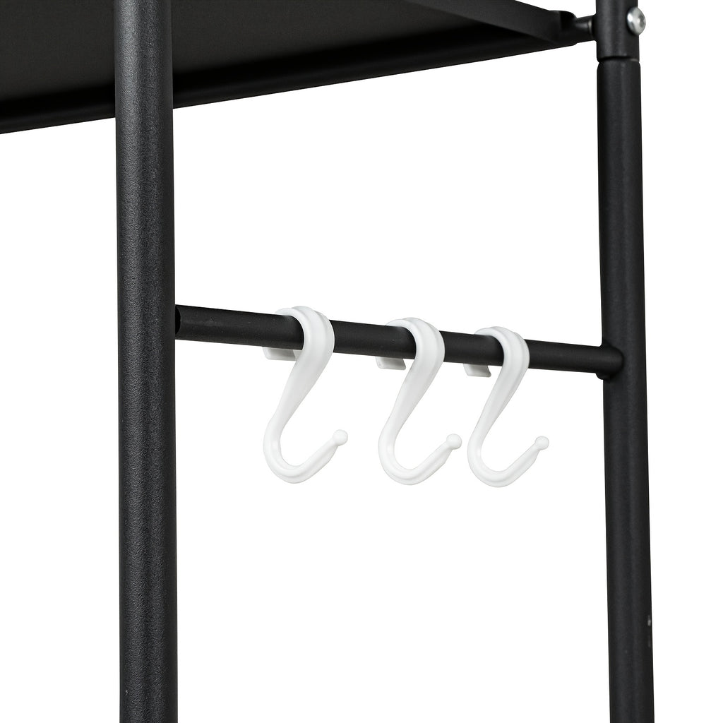 3-Tier Over Toilet Rack Bathroom Organizer Laundry Washing Machine Steel Storage Shelf Towel Accessories Hook Paper Roll Holder White Black, Shelves