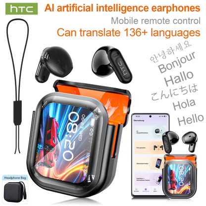 HTC NE20 Wireless Translation Earbuds, with 136+ Language Translation for Better Cross-Language Communication, Wireless V6.0 Low Latency, Active Noise Cancellation, Comfortable for Sleep, Wearable for Running, Office, and Entertainment, Language