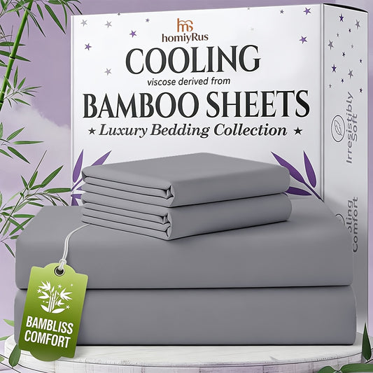 3/4pcs Bamboo Cooling Bed Sheet Set - Comfy Breathable & Cooling Sheets - Hotel Luxury Bed Sheets For Women And Men - Deep Pockets, Extra Soft & Wrinkle Free Sheet