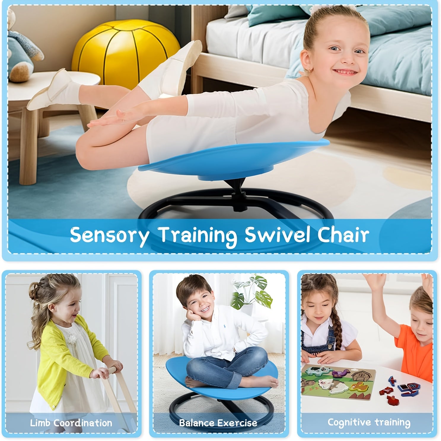 Swivel Sensory Chair Compatible for ADHD/Special Needs - Interactive Sensory Play Chair with Safety Handle, Anti-Slip Base & Oval Eggshell Design - Balance & Coordination Improvement (Assembly Required)
