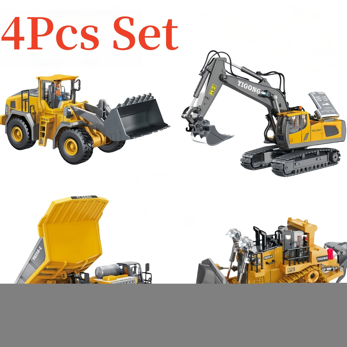 2/3/4pcs Construction Vehicle Set, 2.4G High-Tech 11-Channel RC Excavator, Dump Truck, Bulldozer, Alloy & Plastic Engineering Toy Construction Vehicle Set
