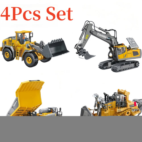 2/3/4pcs Construction Vehicle Set, 2.4G High-Tech 11-Channel RC Excavator, Dump Truck, Bulldozer, Alloy & Plastic Engineering Toy Construction Vehicle Set
