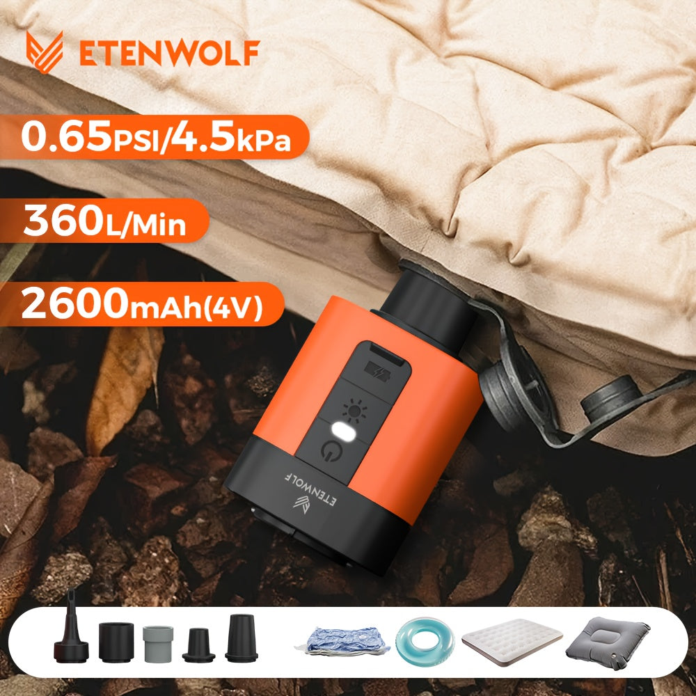 ETENWOLF AIR3 Electric Wireless Air Pump 2600mAh Camping Must-Haves Inflation Speed Of 360L/M, Suitable For Sleeping Pads, Self-inflating Cushions, Swim Rings, And Inflatable Pools, Camping Gear And Equipment, With Light
