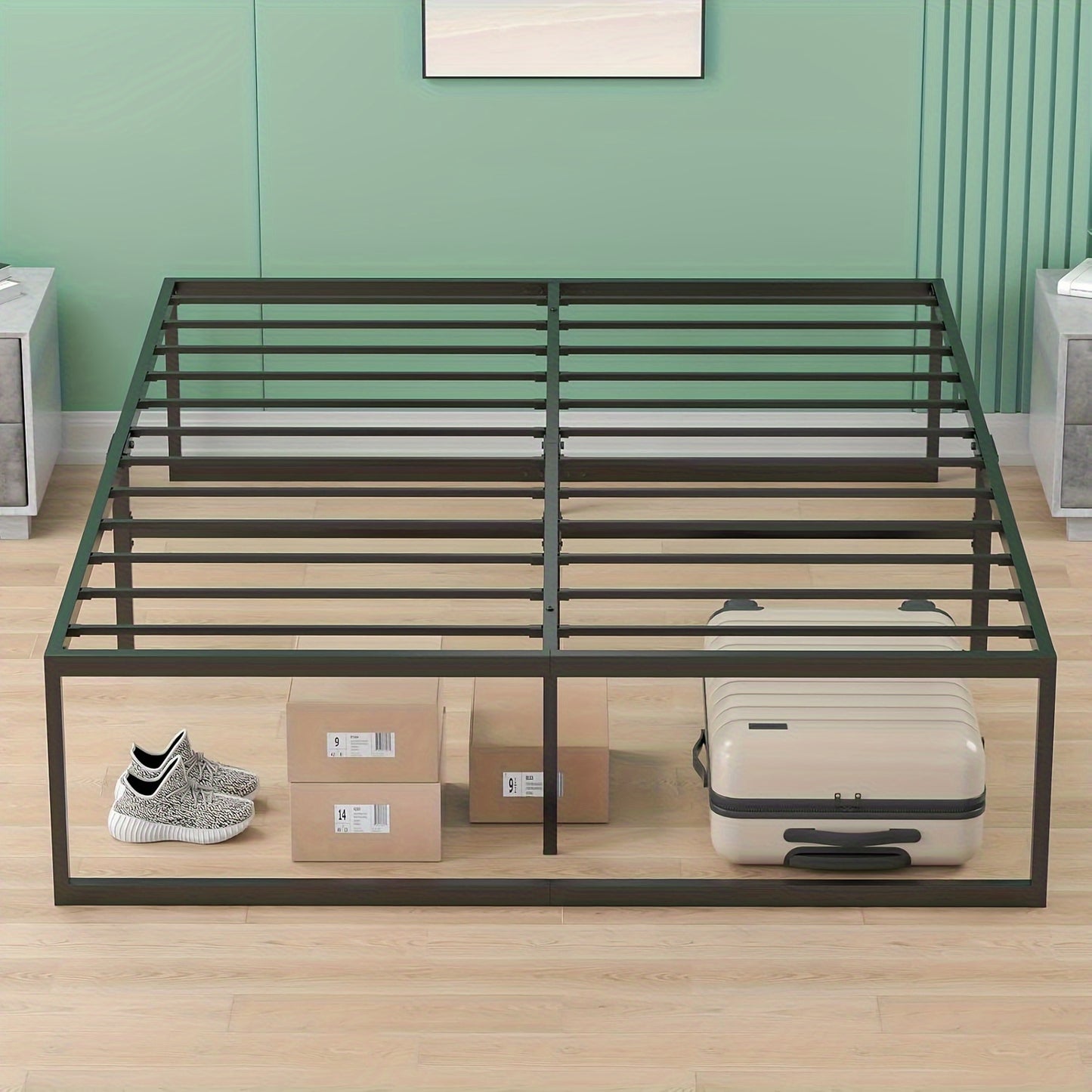 Ufurniture 39cm Single/Double/Queen Bed Frame Base, Industrial Heavy Duty Metal Mattress Foundation Platform Bed With Reinforced Legs, 300kg Weight Capacity, Bedroom Furniture, Black