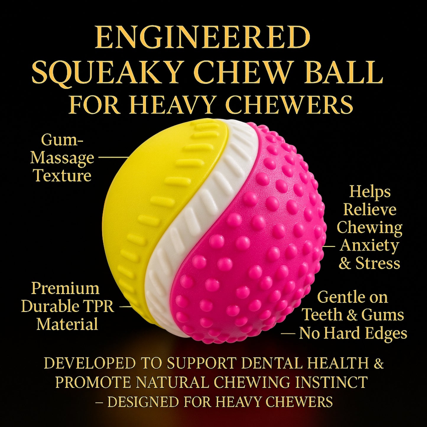 OPT AUS Premium TPR Power Ball – Indestructible Squeaky Dog Toy Ball with Bell Sound, 3.25" / 8.3cm Durable Bouncy Chew Ball for Small & Medium Dogs, Teeth Cleaning & Interactive Play