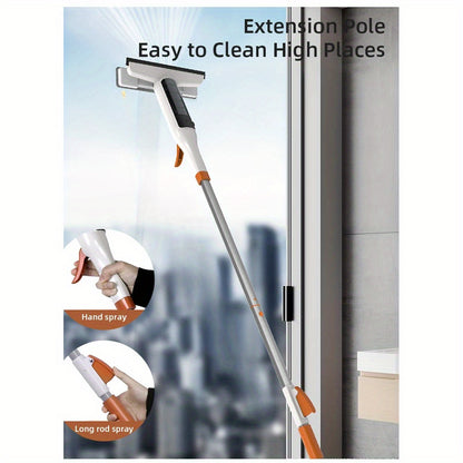 3-in-1 Glass Cleaning Kit with Telescopic Metal Pole & Scraper - Heavy-Duty Window, Shower Door & Car Windshield Cleaner - Adjustable Height, Non-Scratch Safe Design, Lightweight & Sturdy for Home & Commercial Use - Ideal for High Windows, Skylights, Mirr