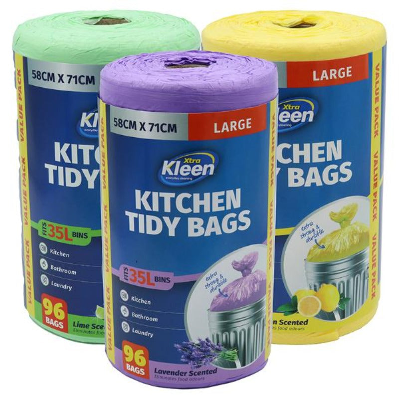 one roll 96pcs Large Scented Bin Liner Kitchen Tidy Garbage Bag with Handle 35L 58cm x 71cm - Scented: Lavender or Lemon or Lime