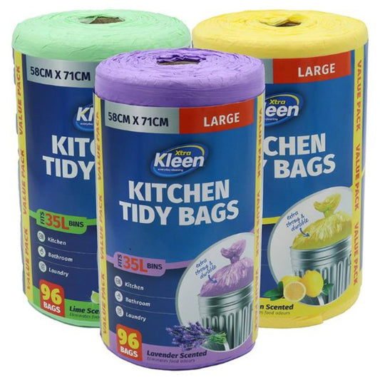 one roll 96pcs Large Scented Bin Liner Kitchen Tidy Garbage Bag with Handle 35L 58cm x 71cm - Scented: Lavender or Lemon or Lime