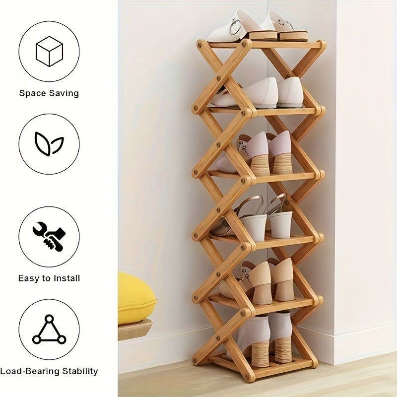 Folding Bamboo Shoe Rack, Multi-Layer Narrow Space Saving Storage Organizer for Various Room Types, No-Installation Required, 1 Shelf - Extendable Shoe Shelf for Small Spaces, Only for Cooking