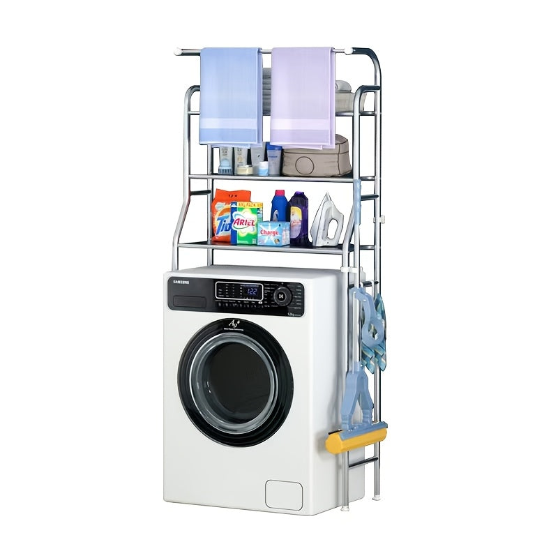 3-Tier Over Washing Machine Storage Rack, Freestanding White Metal Organizer with Adjustable Shelves for Bathroom And Laundry Room, Space-Saving Design for Laundry Room Storage, Easy-to-Assemble, Metal Construction, Laundry Room Accessories, Utility