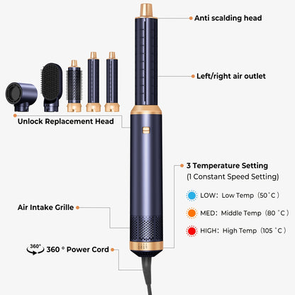 UKLISS 5 in 1 Hair Styler Hot Air Brush Detachable Hair Hot Brush Air Curler Air Curling Wrap Styler Upgrade Hot Air Brush Curling Iron Brush Hair Styling Tools for Curling Straightening, Hair Straightening Tool, Valentine'S Day Gift, New Year Gifts