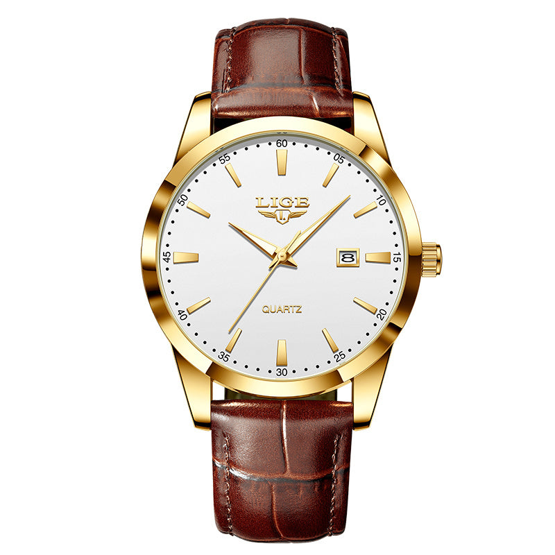 LIGE Fashion New Quartz Watch with Glow Businessmen Watch Single Calendar Three Needle Simple Pu Leather Band Watch Men's Business Watch