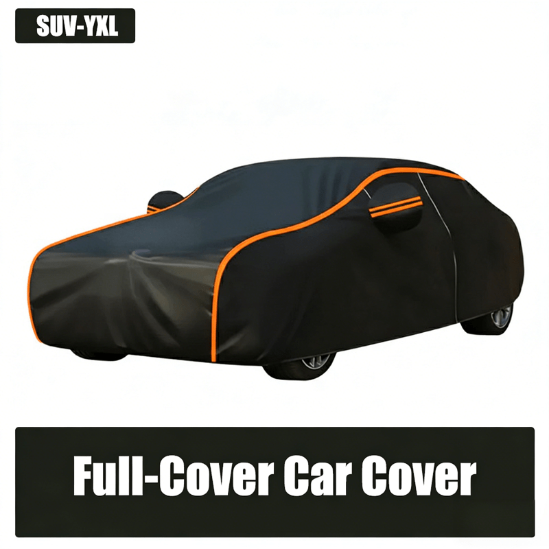 Professional car cover set available in four precise sizes SUV-YL SUV-YXL Sedan-L Sedan-XL, crafted from high-strength 100% polyethylene tarpaulin material offering exceptional sturdiness and durability, complete waterproof protection layer effectively pr