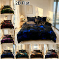 2D Flat 3pcs Cool Geometric Grid Plaid Checked Digital Printing Quilt Duvet Cover bedding, - Four Sizes (Single, Double, Queen, King) Includes 1 X Duvet Cover, 2 X Pillowcases, No Comforter Included, Dormitory/Bedroom Decorations, Local Warehouse