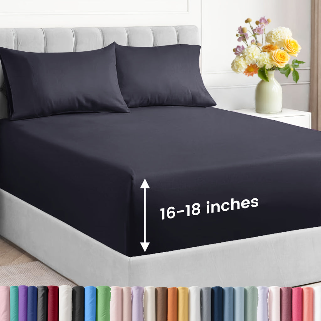2200TC Hotel Quality Fitted Sheet Pillowcases Set Extra Deep 40cm Cover - Breathable Soft, Durable, Elastic Easy Fit, Best for - Hotel, Inn, Bedroom, Guest, Vacation Home