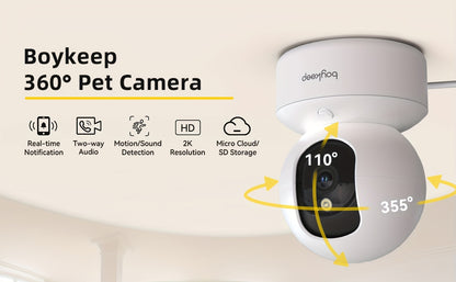 2pcs, BoyKeep 5g/2.4ghz WiFi Smart Camera, 2K High-definition Indoor Safety Monitor, Special Safety Camera for Pets, 360° Panoramic Surveillance Video, Night Vision, Two-way Calls, Cloud Storage