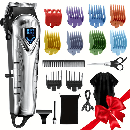 Cordless Convenient Men's Hair Clipper Set with Battery Display, 5 Hours Professional Haircutting Kit with 10 Combs, Rechargeable Hair Clipper for Beard/Hair