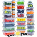 14/24/34pcs Food Storage Containers With Lids Airtight -Leakproof Meal-Prep ContainersFor Kitchen Storage Reusable Plastic Microwave/Dishwasher Safe With Labels.Transparent, Kitchen Storage Supplies.