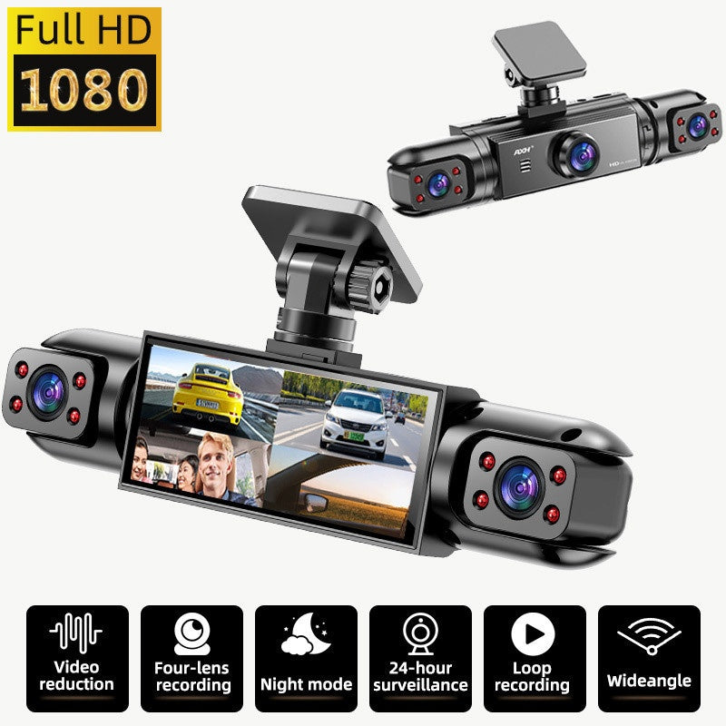 AXH 360° Panoramic 3/4 Lens Channel 1080P HD Ultimate Dash Cam Kit, 1080P Front And 720P Front-Rear-Left-Right Full Coverage, Quad-View Display, HD Night Vision, WDR, G-Sensor
