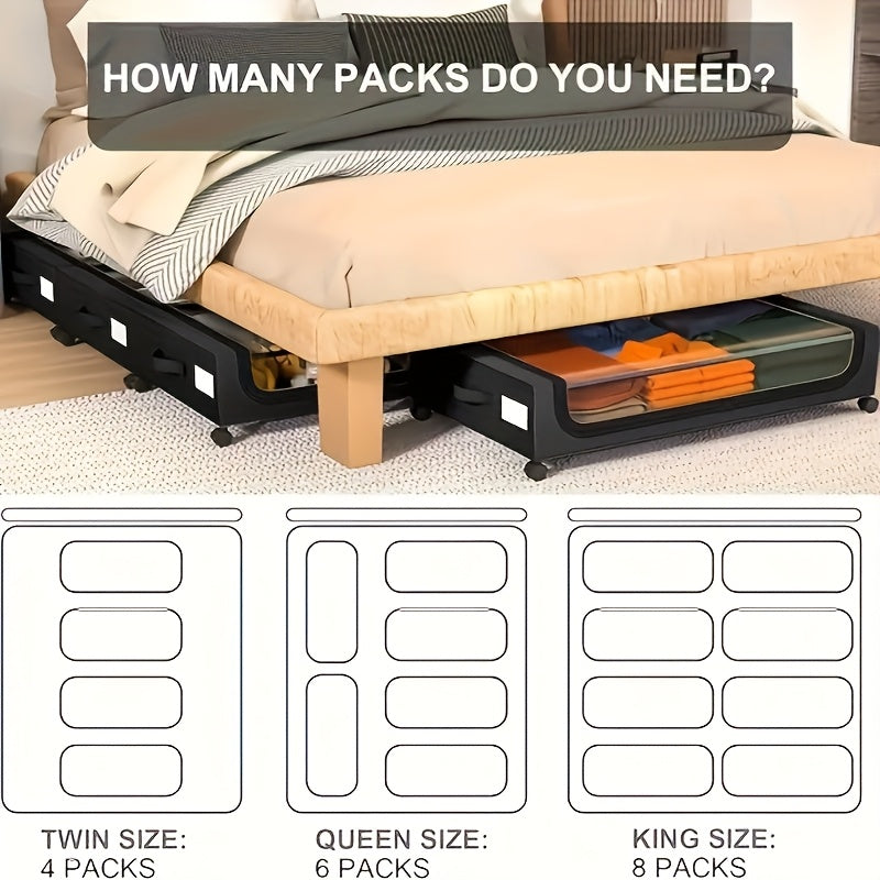 2 Pack Under Bed Storage with Wheels, Large Capacity Under Bed Storage Containers with Clear Lid, Handle, Label, Rolling Under Bed Shoes Storage Organizer for Clothes, Shoes, Blanket, Books, Under-Bed Storage