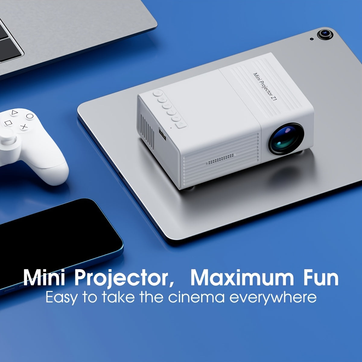 Portable Mini Projector with Full HD 1080P Support - Compatible with IOS, Android, Windows And More - Includes Remote Control, Usb-Powered, Compact Cube Design, Ideal for Smartphones, PS4, And USB Devices