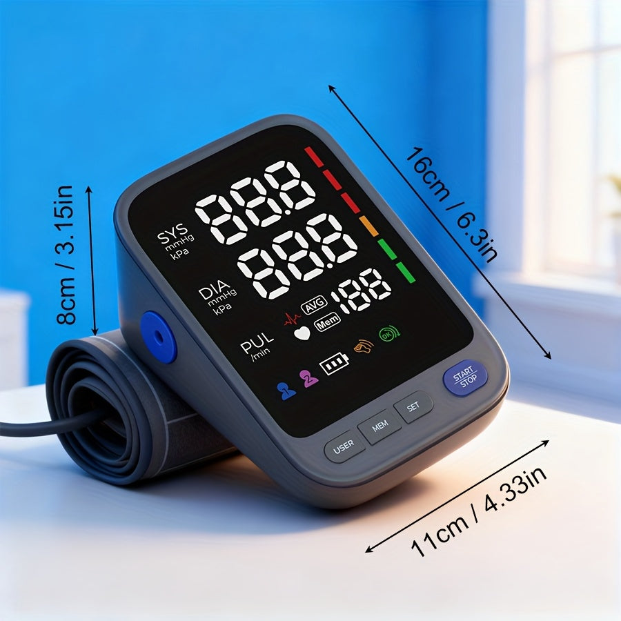 Puxzo Premium New Automatic Blood Pressure Monitor: Heart Rate Monitoring + Oversized Cuff, 120-Reading Memory, LED Large Screen with Tri-Colour Backlight Alerts, Dual-Power Portable Design. Blood Pressure And Heart Rate Monitor, Includes 4 Batteries
