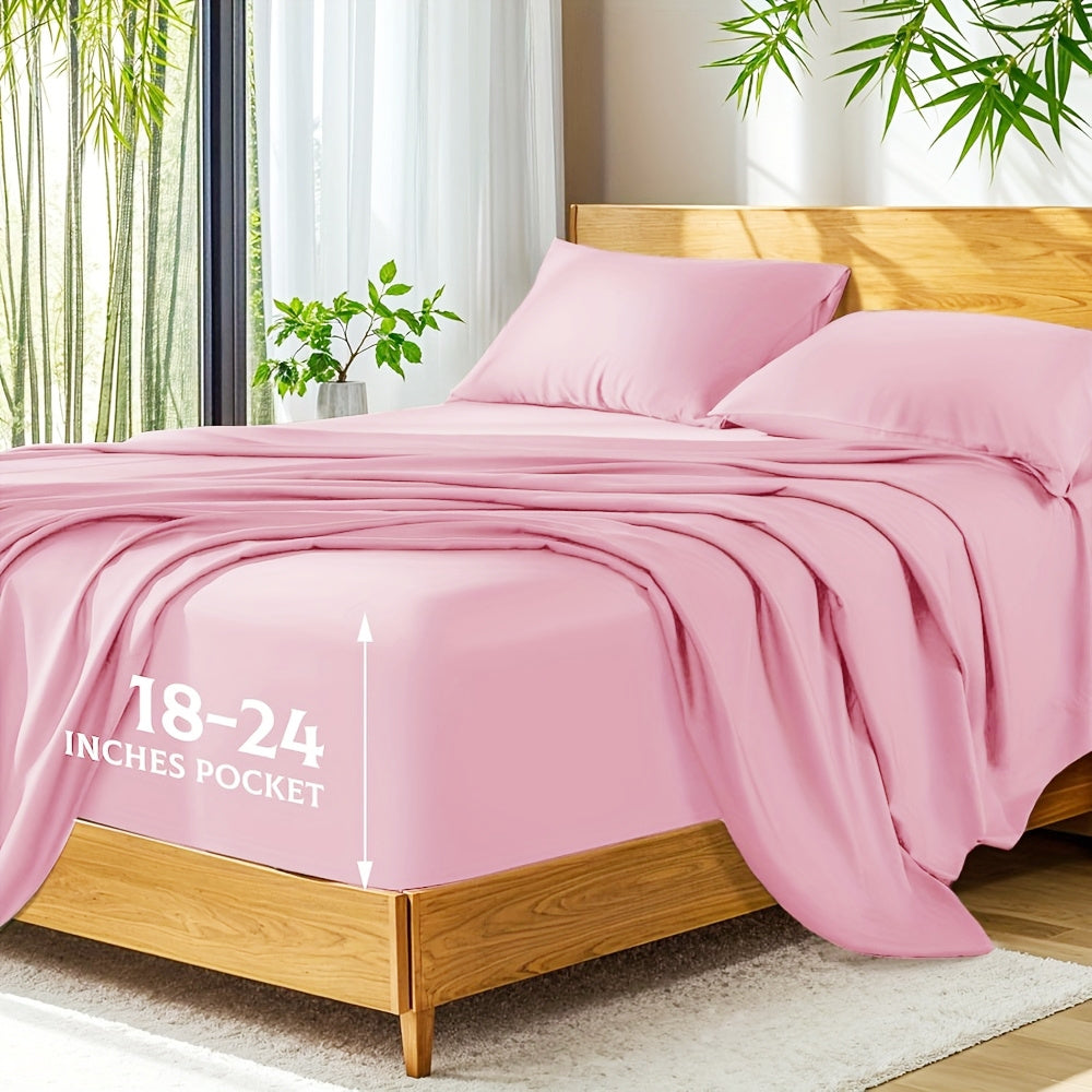 Ultra Soft Bed Sheets Set, Breathable for Spring & Summer, Deep Pocket 18-24in, Shrink-Resistant Cooling Bedding for Hot Sleepers, Queen/King/Double/Single/King Single Sizes, Ideal Gift for Halloween, Christmas, New Year & Holiday Season