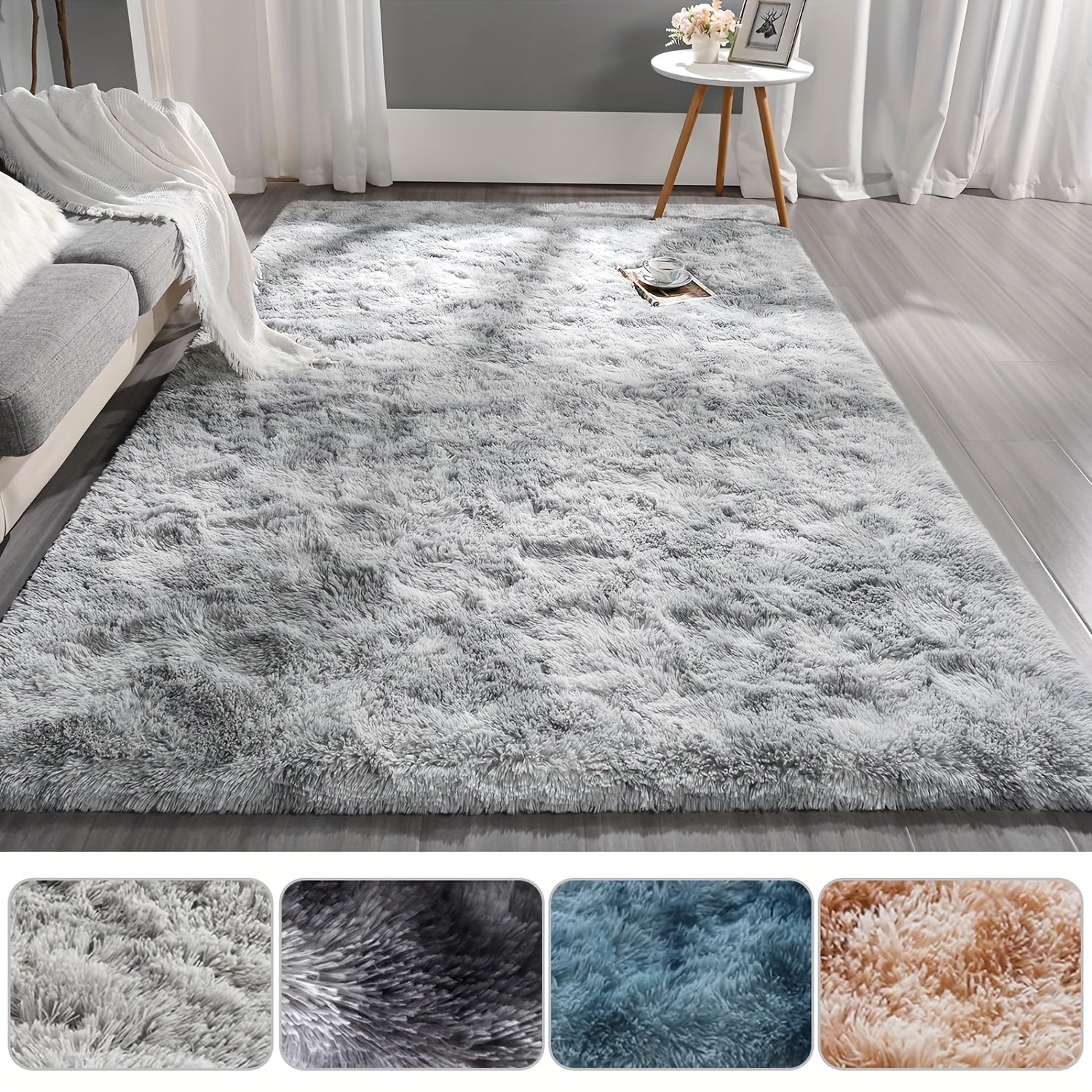 One Fluffy Area Rug Designed for The Bedroom, Featuring a Soft And Fuzzy Shaggy Texture, Suitable for Any Room, with a Non-Slip Base, Available in Light Grey, Dark Grey, Khaki, And Blue