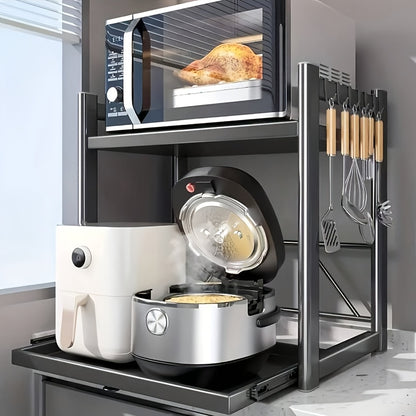 Microwave Storage Rack with Drawer, Multifunctional Kitchen Layered Storage Rack, Microwave Oven Air Fryer Coffee Machine Rice Cooker Storage Rack, Kitchen Household Storage Vertical Rack