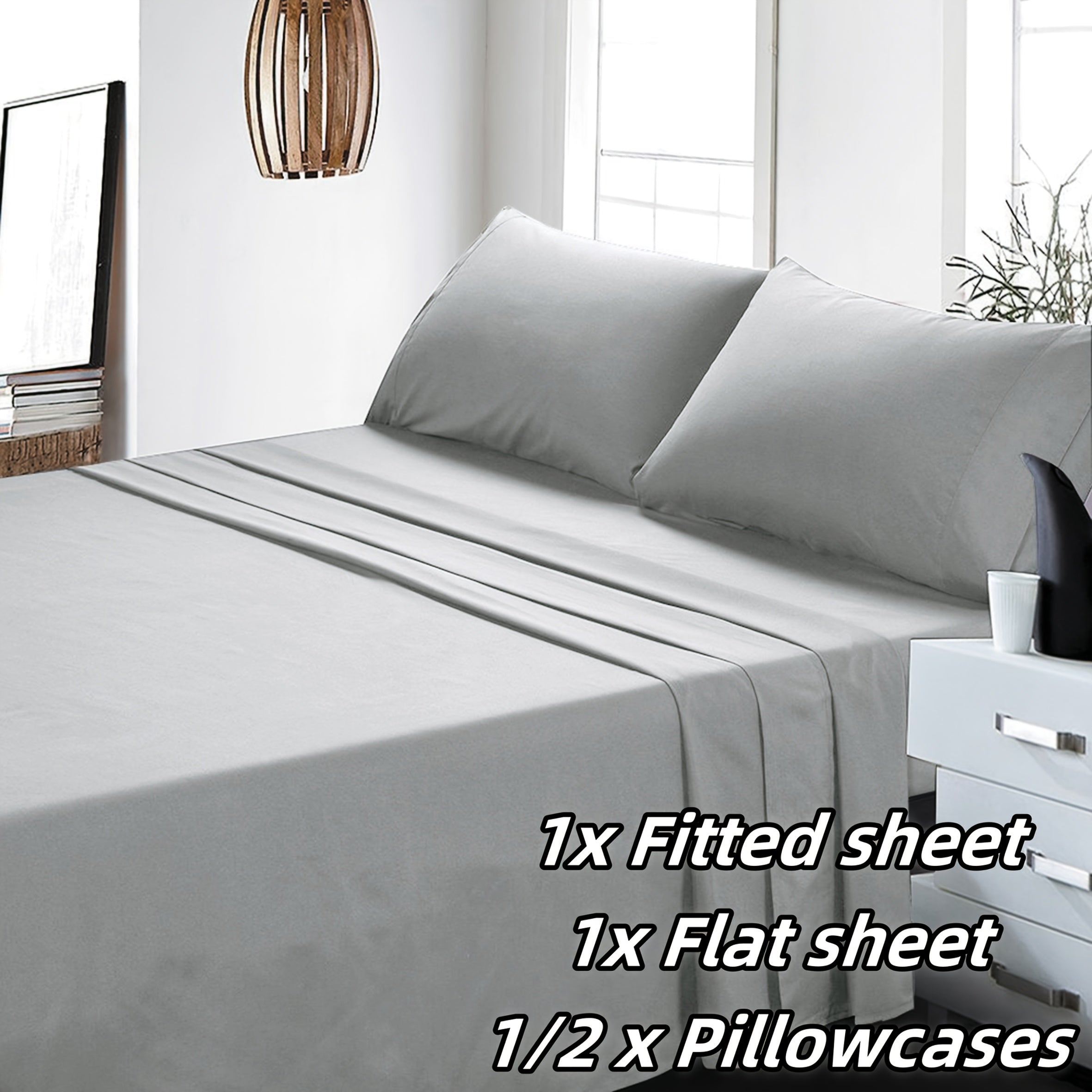 2200TC Luxury 3/ 4pcs Sheet Set-Hotel Quality Breathable Bedding Sheet Set, Fitted Sheet And Flat Sheet And 1/2 Pillowcases, 40cm Deep Pocket - Fits Single/ King Single/ Double/ Queen/ King/ Super King Bed, Multiple Colours
