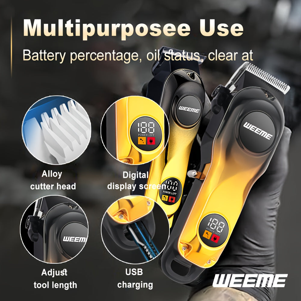 WEEME 4pcs/3pcs/1pc Hair Clipper Set, Professional Grooming Kit for Men, Includes Hair Clipper, Shaver, T-Blade Trimmer, and Nose Hair Trimmer, Precision Trimmer Set, Gradient Golden Design, Ideal Valentine's Gift Box for Fathers, Husbands, and Sons