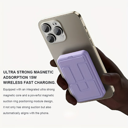 10000MAH Mini Magnetic Fast Charging Power Bank With Digital Screen, USB Portable Mobile Phone Powerbank Once, Comes With A Stand, Suitable For Airplane Travel, With Led Power Display, Stand Mobile Power, Devices At The Same Time, Comes With Stand