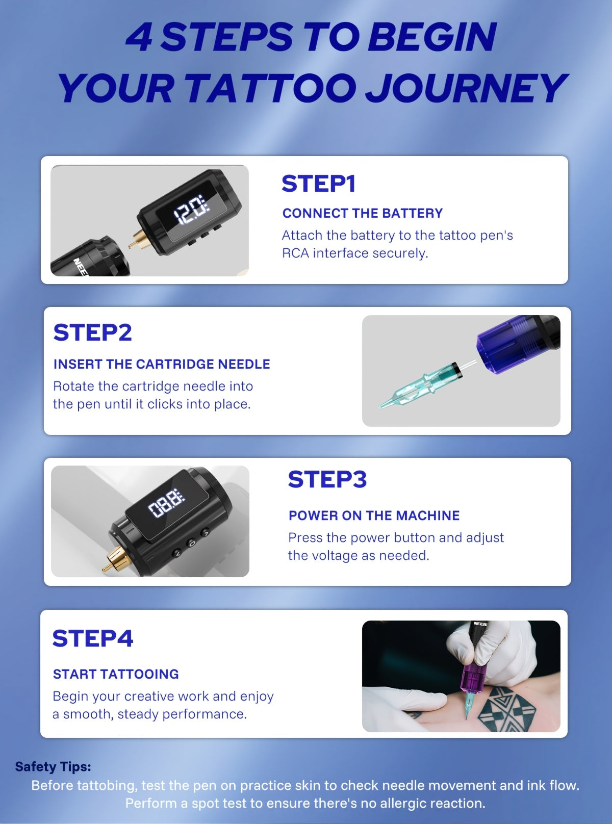 Neebol Wireless Tattoo Machine Kit Complete, Rotary Tattoo Gun, 6 Hour Battery Life, Cordless Tattoo Pen, 10 Cartridge Needles, 7 Ink, Extra Black Ink, Full Tattoo Supply Equipment for Beginners And Artists, Body Art Makeup Easter Gifts