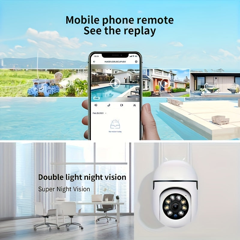 1pc Wireless WiFi Security Camera, Outdoor Weather-proof Water-proof Camera, 1080P HD, Color Night Vision, 2-Way Audio, 360 Pan/Tilt/Zoom, Ease Life APP, Motion Tracking & Detection for Home Security, Spotlight & Siren(Wired)
