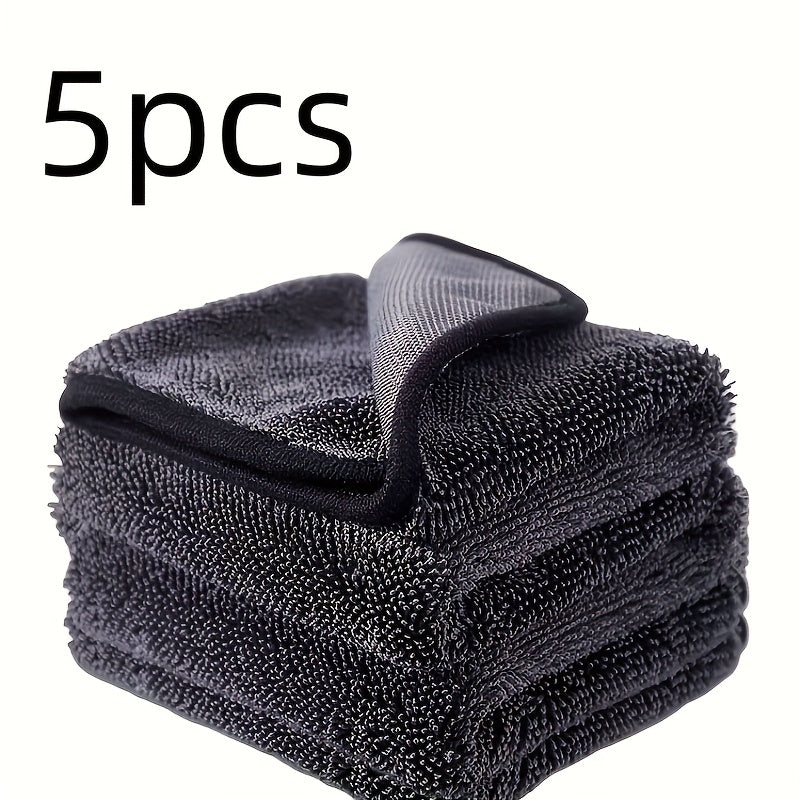 5pcs Ultra-Soft Microfiber Cleaning Cloths - Lint-Free, Multi-Purpose Kitchen & Bath Towels for Car Detailing, Polishing, and Household Cleaning, Textured Surface Cloth | Absorbent Fabric