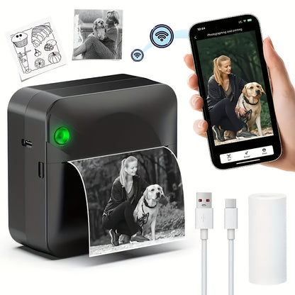 Inkless Sticker Printer Mini Thermal Printer With Roll Of Thermal Paper, Pocket Printer, Smart Portable Receipt Printer For Photos, Diaries, Notes And Preparation