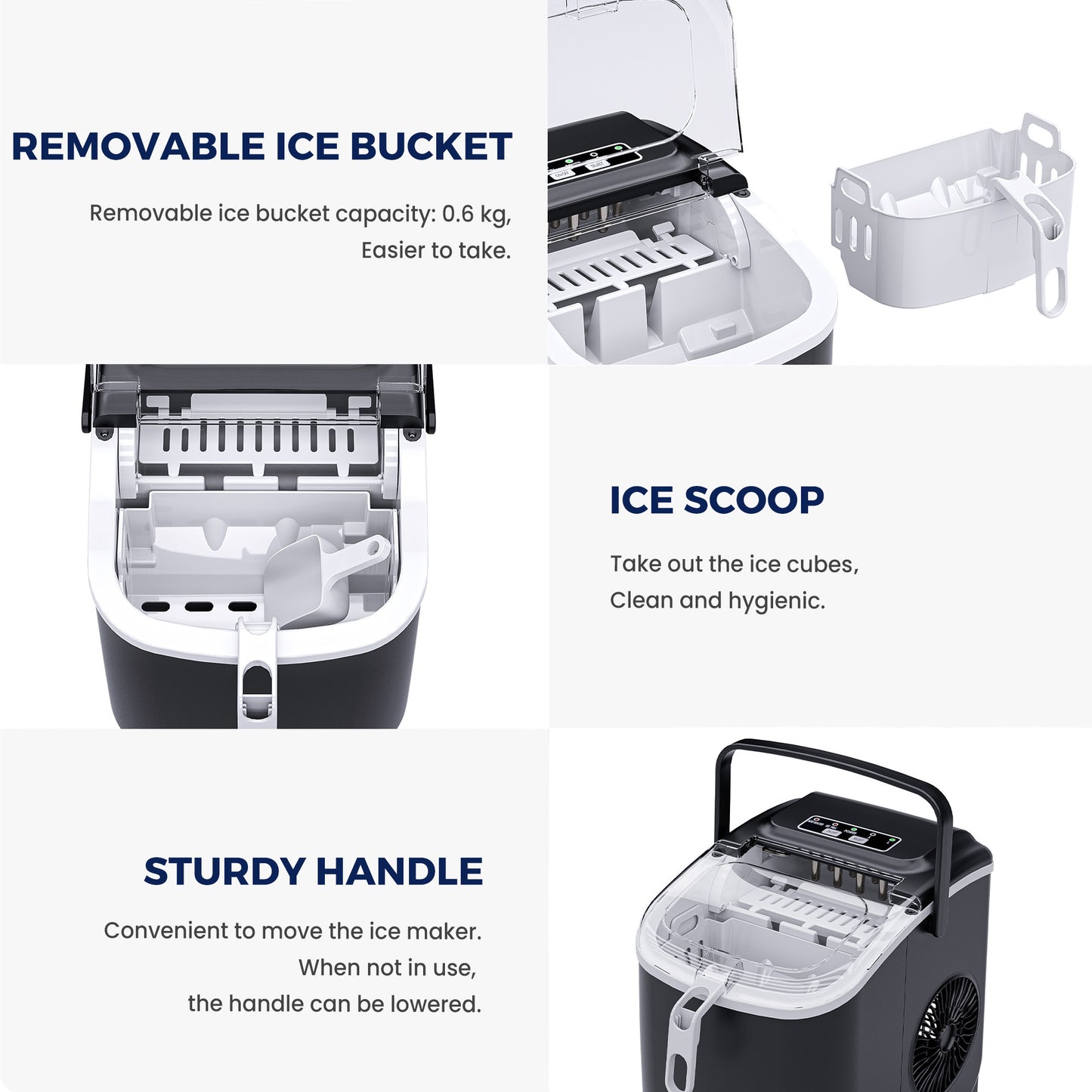 Advwin Countertop Ice Maker Machine, Portable Bullet Ice Maker with Self Cleaning, 7 Ice Cubes in 6-8 Mins, 2 Ice Sizes, Ice Machine for Home Kitchen Office Bar