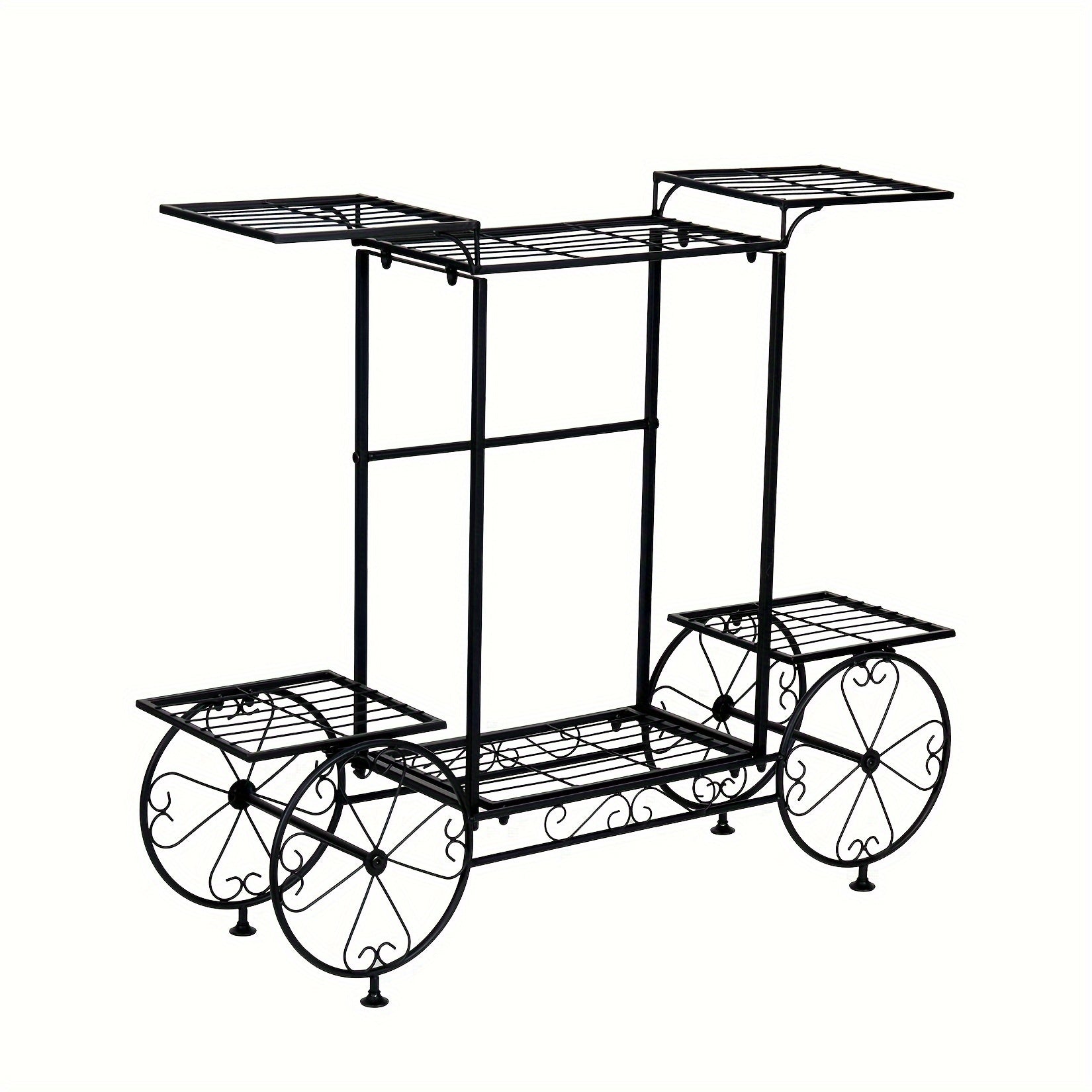 6-Level Metal Garden Cart Plant Stand Made of Wrought Iron for Displaying Flower Pots, Suitable for Indoor And Outdoor Decoration on Patios And Porches