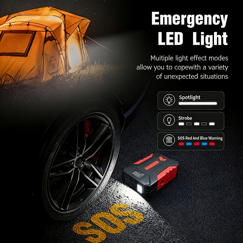 13000A Portable Emergency Startup Power Supply with Air Pump 150 PSI Digital LCD Portable Power Supply Type-C Fast Charging Intelligent Clamps 14.8V (Allgas/7.99 L Of Diesel) Quick Start Vehicle Emergency Startup And Air Pump Integrated Machine