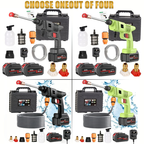 [Cordless Car Wash Gun Set] Single-Battery/Dual-Battery Electric Pressure Washer Tool Kit | Cordless Rechargeable Car Wash Gun Tool Set, Equipped With 1 Or 2 Batteries, A Foam Dispenser, A Nozzle And A Hose, Suitable For Cleaning Cars And Motorcycle