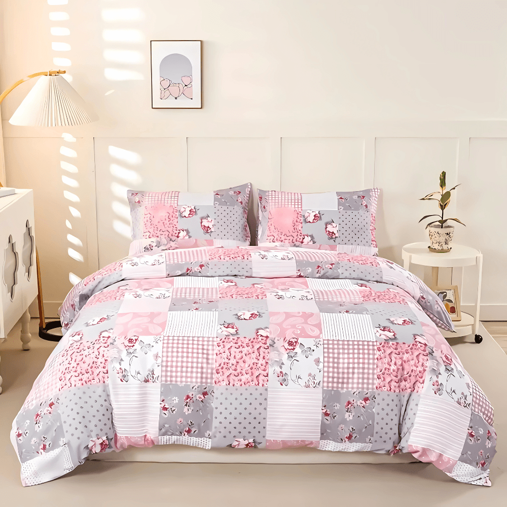 AU Standard Size All Sizes Bed Quilt/Duvet/Doona Cover Set-Soft Pink Plaid
