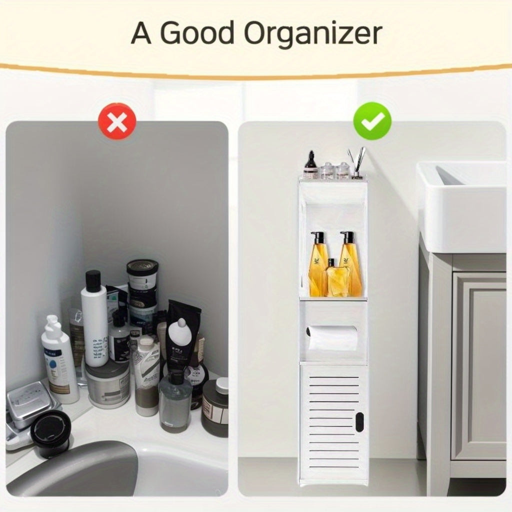 2pcs/ 1pc 4-Layer Bathroom Storage Cabinet, Toilet Floor Standing Cabinet with Door And Shelves, Space-Saving Toilet Paper Holder Wood Corner Cabinet Cupboard Shelf for Bedroom Living Room Kitchen, 80.01 X 15.49 X 14.99 cm