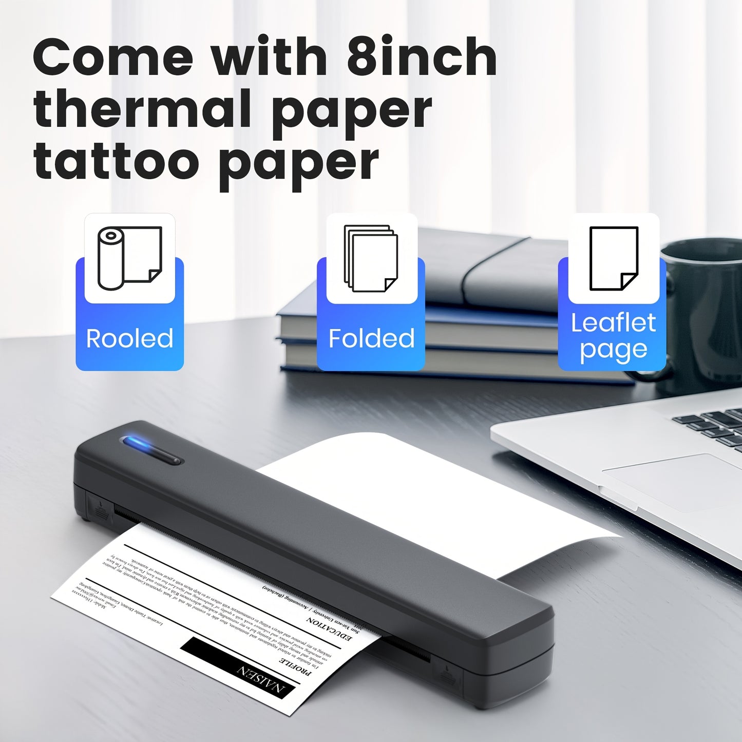 Portable Wireless Inkless Thermal Printer D810 - Compact Mobile Printer with Wireless for iOS/Android/- Devices, Compatible with Smartphones, Tablets, Laptops, -Charged Thermal Paper Printer (Letter/A4)