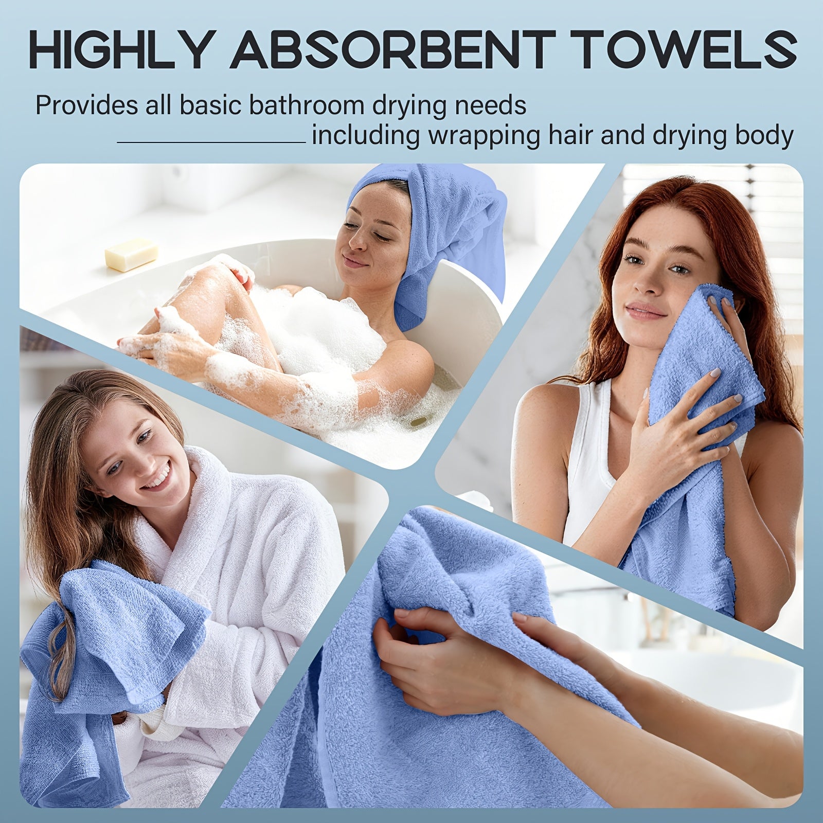 100% Combed Cotton Bath Towels Set, Premium Quality 550GSM, 6pcs Towels Set - 2 Bath Towels, 2 Hand Towels, And 2 Face Towels, Skin Friendly And Ultra Soft for Bathroom, Family, Hotel, Spa