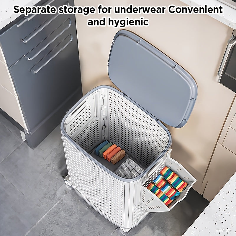 Joybos 70.03 L Laundry Basket with Lid, Handles And Wheels, Clothes Storage Bag,, Books, Home Storage Box (Pure White), Vertical Structure Space Saving Dirty Cloth Storage Basket Easy to Move And Clean, Laundry Baskets