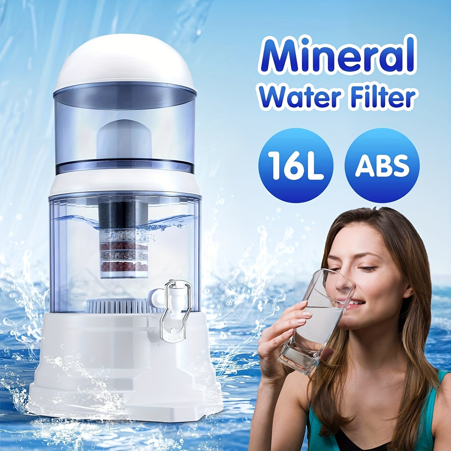 16L Benchtop 8 Stage Water Filter - Ceramic Carbon Mineral Stone Silica Purifier