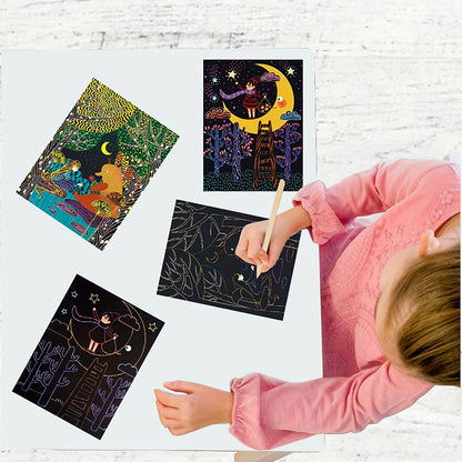 120pcs Rainbow Magic Scratch Off Paper Set Art Craft Kit Black Scratch Paper Sheets With 12 Wooden Stylus For Birthday Party Favors Game Activities Christmas Easter Gift