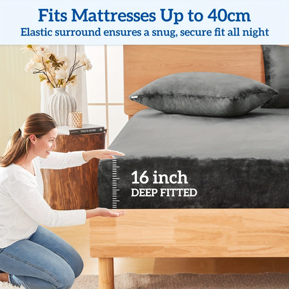 Fleece Bed Sheet Set – 40cm Deep-Pocket Bedding – additional product view