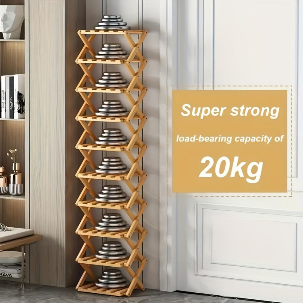 Foldable Bamboo Shoe Rack – No-Assembly Narrow Storage – alternate product view