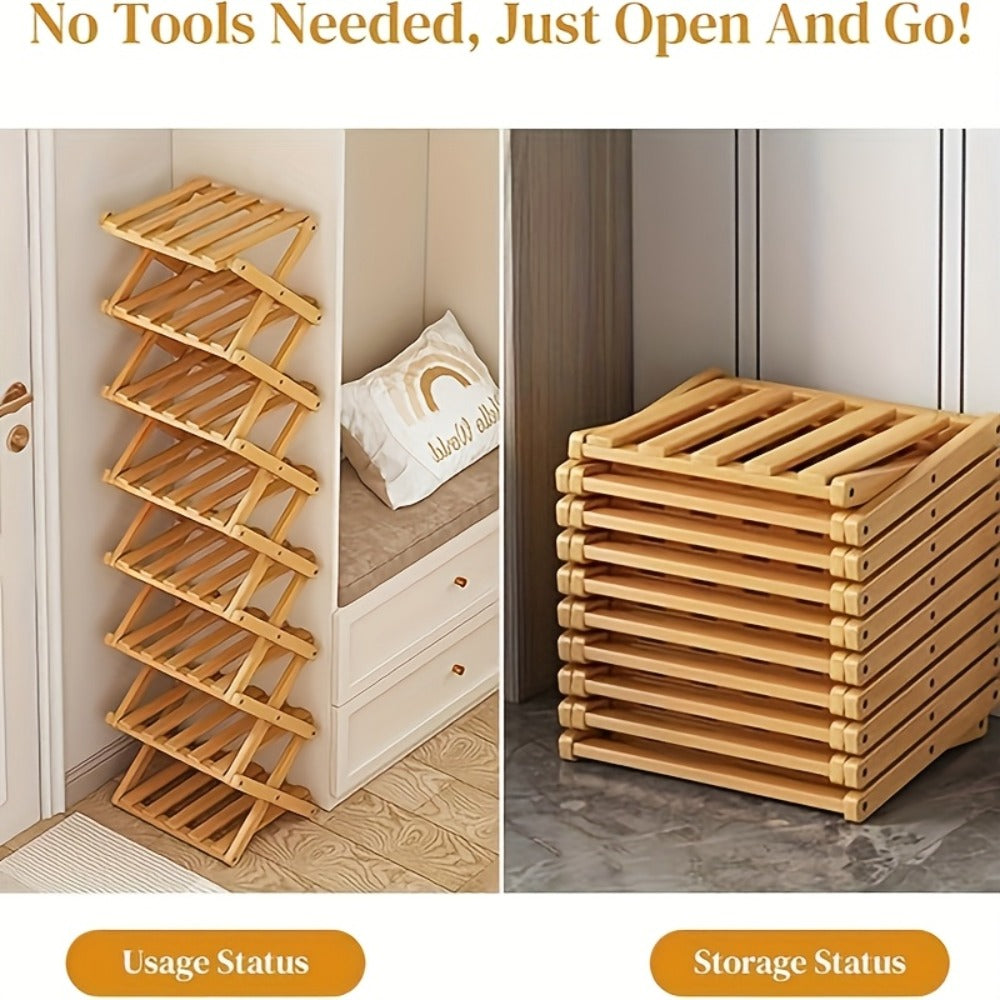 Foldable Bamboo Shoe Rack – No-Assembly Narrow Storage – feature reference